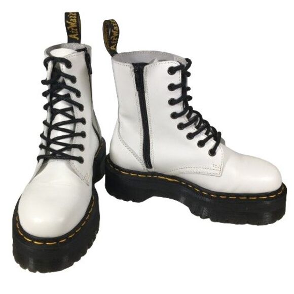 Dr. Martens US Sz 6 Jadon Leather Platform Combat Boots Side Zip Lace-Up White - Picture 6 of 13